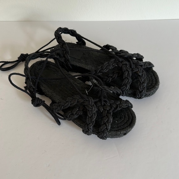 Zara Black Woven Braid Lace-Up Flat Espadrilles - Picture 2 of 9